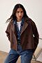 Koyu Kahverengi Kruvaze Oversize Kısa Trençkot TWOAW26TR00020