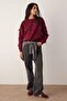 Bordo Kurdele Detaylı Kalın İçi Polarlı Örme Sweatshirt TWOAW26SW00240 - 2