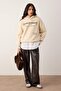 Stone Thick Fleece Inside Hooded Slogan Printed Boxy Fit Knitted Sweatshirt Twoaw26Sw00217