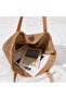Oval Leather Base Leather and Straw Handle Snap Fastener Lined Soft Beach Imported Straw Bag - 6