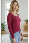 Women's Burgundy Square Neck Long Sleeve Bodysuit - 2