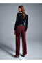 71603 Faux Leather Detailed Trousers-Burgundy - 2