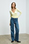 Calloria women's v-neck long sleeve slim fit yellow blouse - 4