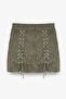 Lace-Up Velvet Corduroy Mini Skirt Khaki - 2