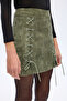 Lace-Up Velvet Corduroy Mini Skirt Khaki - 3