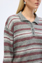 Ribbed Polo Neck Striped Knit Sweater Gray - 4