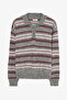 Ribbed Polo Neck Striped Knit Sweater Gray - 2
