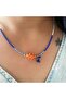Blue Tassel, Middle Bead Necklace 40+3Cm-Gold Color Acr6071