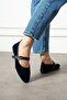 Bellina navy blue strappy gold buckle velvet textured elegant lightweight home ballet flat - 5