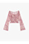 Boat Neck Long Sleeve Lace-Up Neckline Gipeli Chiffon Blouse - 3