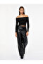 Cotton Long Sleeve Off Shoulder T-Shirt with Metal Accessories