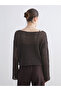Brown Boat Neck Openwork Women's Knitwear Sweater - 4