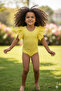 Girl's Yellow Lace Sleeve Bodysuit - 6