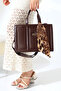 Women's Colorful Modern Design Leather Look Shoulder and Hand Bag with Scarf Detail - 3