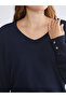 Navy Blue V-Neck Women's Knitwear Sweater - 4