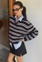 Black Polo Neck Striped Women's Knitwear Sweater Mg2469 - 3