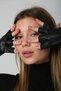 Black Faux Leather Women's Gloves with Cutout and Velcro Detail - 8
