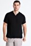 Short Sleeve Men's Ribbed Summer Muslin T-Shirt Black Syh