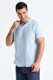Short Sleeve Men's Ribbed Summer Muslin Tshirt Ice Blue Bmv - 3