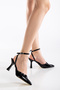 Alessia Women's Black Patent Leather Ankle Strap High Sole Classic Heeled Shoes - 5