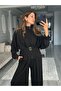 Women's Black Belted Modal Fabric Two-Piece Set – Wide-Leg Pants and Zippered Top 7538 - 7
