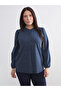 Navy Blue Crew Neck Polka Dot Blouse - 2