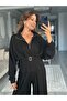Women's Black Belted Modal Fabric Two-Piece Set – Wide-Leg Pants and Zippered Top 7538 - 9