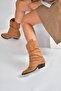 V404041002 Tan Suede Thick Heeled Women's Boots