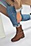 V674121209 Tan Low Heeled Zippered Women's Boots