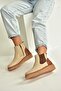 V555115103 Beige Genuine Leather Thick Soled Women's Boots