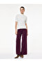 Straight Fit Long Wide Leg Pants with Ribbed Detail
