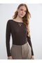 Two Mt Shop Quality Lcw Everyday Brown Diver Fabric Plain Narrow & Slim Long Sleeve Women's T-Shirt