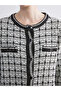 Black Crew Neck Patterned Women's Knitwear Cardigan - 3