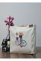 Bag, Canvas Tote Bag with Print, Gusseted, Internal Pocket |   Girl on a Bicycle Standing on One Leg - 3