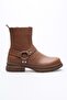 Women's Genuine Leather Boots with Metal Accessories - Walnut - 3
