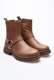 Women's Genuine Leather Boots with Metal Accessories - Walnut - 4