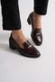 Women's Genuine Leather Crocodile Print Buckle Heeled Shoes - Burgundy Patent Leather