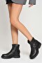 Women's Genuine Leather Buckle Casual Boots - Black - 2