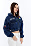 Women's Hooded Printed Denim Jacket – Bomber Design – Elastic Waist and Sleeves - 3