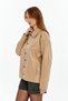 Women's Casual Leather Jacket Blazer Shirt Collar – Double Pockets Fashion Style Dark Beige - 3
