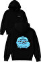 Cat Blue Design Printed Oversized Black Hooded Sweatshirt