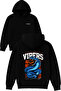 Blue Snake Design Printed Oversized Black Hooded Sweatshirt