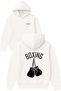 Boxing Design Printed Oversized White Hooded Sweatshirt