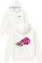Pink Snake Hand Design Printed Oversized White Hooded Sweatshirt