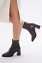 Brown Skin Stretch 8.5 cm Thick Heel Women's Zipper Boots - 6