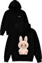Labubu Cream Design Printed Oversized Black Hooded Sweatshirt