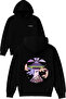 Round Ufo Design Printed Oversized Black Hooded Sweatshirt