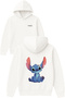 Cute Monster Design Printed Oversized White Hooded Sweatshirt