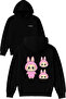 3 Tane Labubu Design Printed Oversized Black Hooded Sweatshirt
