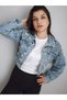 Women's Design Denim Jacket with Colorful Stones and Embroidery Detail C Cropped Zippered Denim Coat - 9